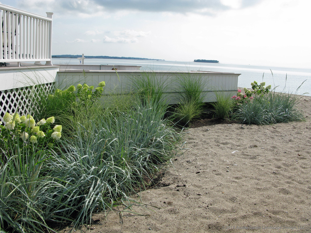 Idées déco pour un jardin arrière bord de mer l'été avec une exposition ensoleillée.