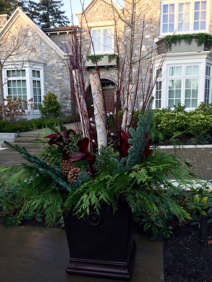 Inspiration for a large contemporary full sun courtyard formal garden in Vancouver for winter.