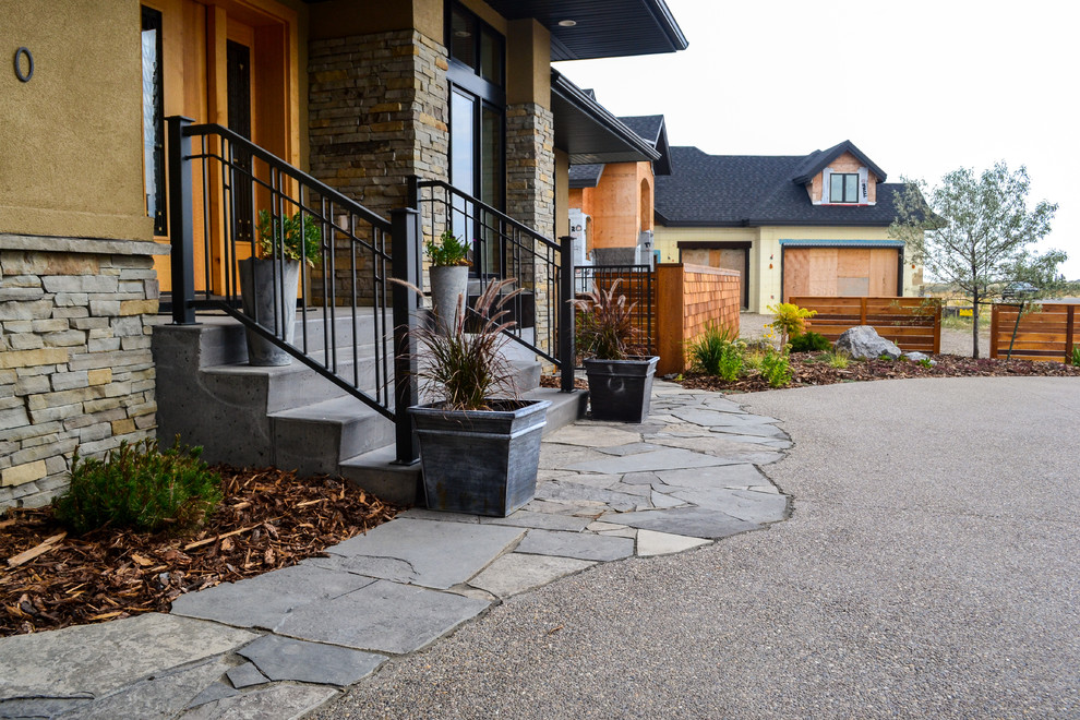 Inspiration for a medium sized contemporary front xeriscape full sun garden with natural stone paving.