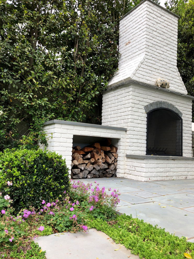 White Brick Outdoor Fireplace Contemporary Landscape Los Angeles by Design Studio Ma