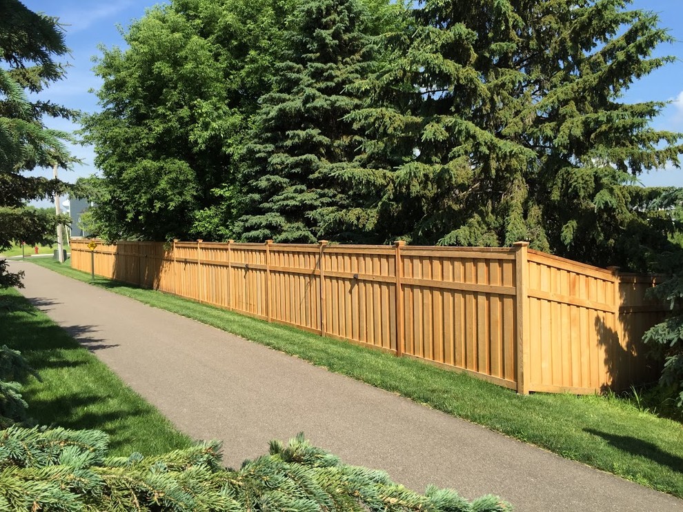 This is an example of a large traditional back partial sun garden in Minneapolis with mulch.