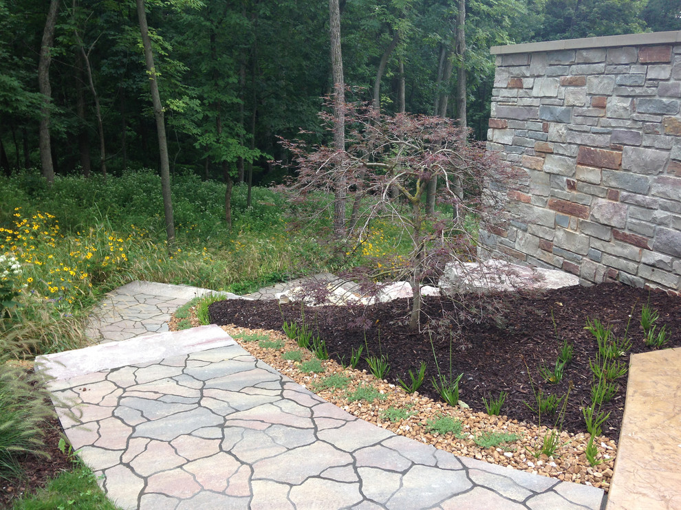 This is an example of a large modern shade hillside mulch walkway in Milwaukee.