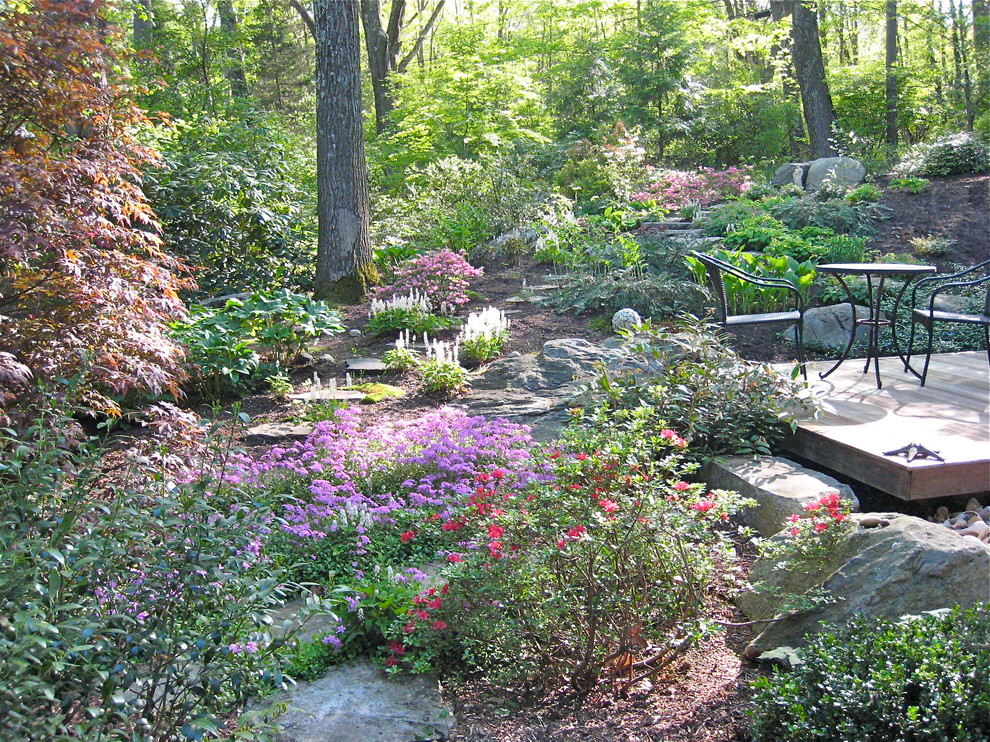 Ispirazione per un giardino tradizionale in ombra dietro casa in primavera con pedane