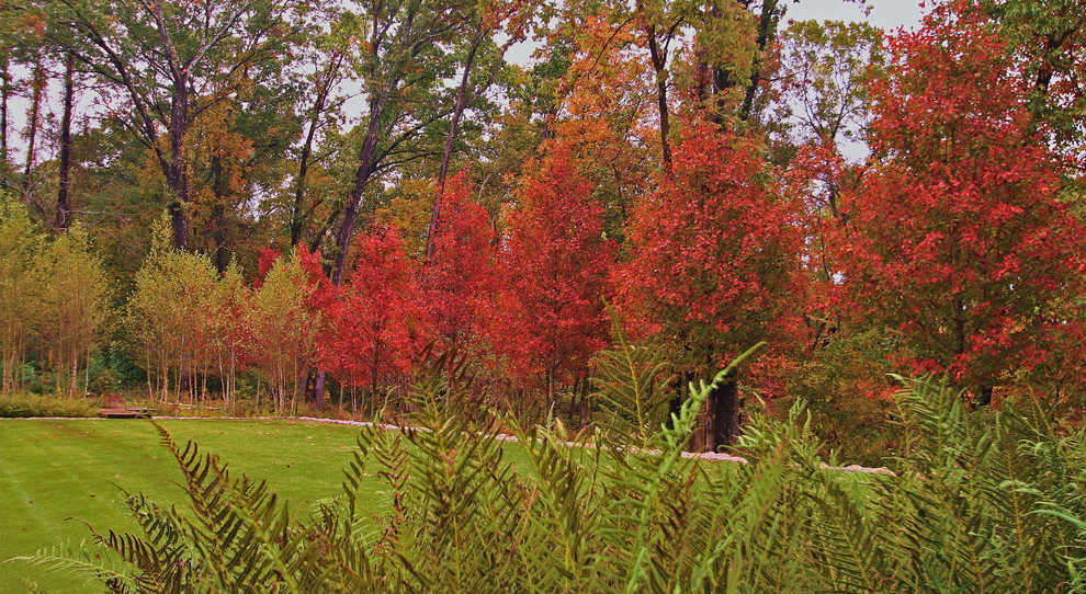 Immagine di un giardino chic dietro casa in autunno con un muro di contenimento
