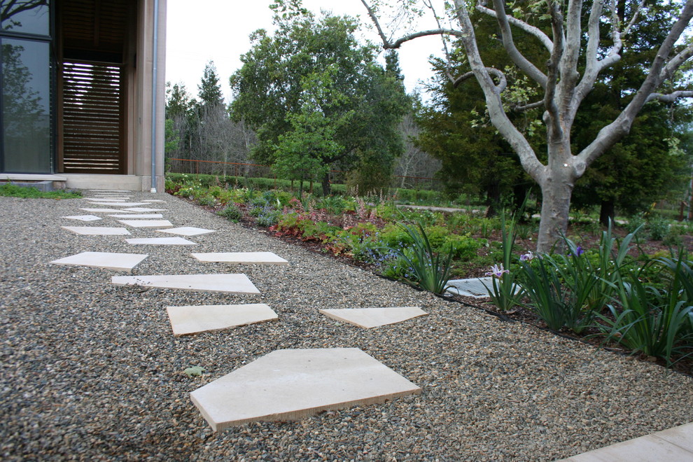 Design ideas for a contemporary garden steps in San Francisco with gravel.
