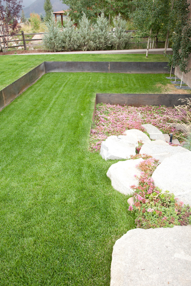 Inspiration for a large contemporary full sun backyard landscaping in Denver.