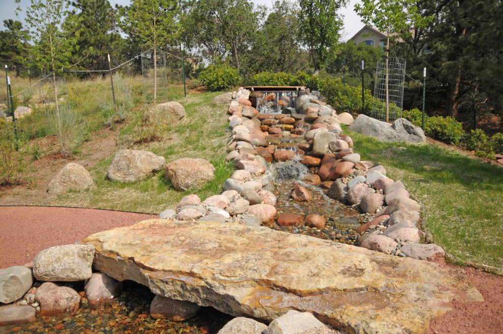 Inspiration for an expansive world-inspired side xeriscape full sun garden for summer in Denver with a garden path and gravel.