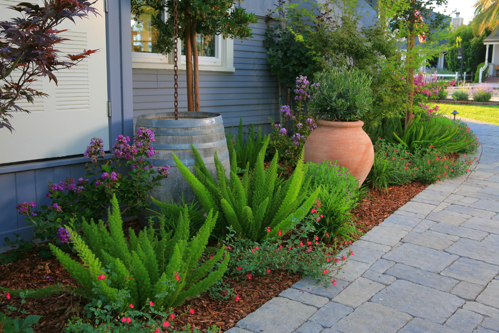 Photo of a small rustic front partial sun garden for spring in Santa Barbara with an outdoor sport court and concrete paving.