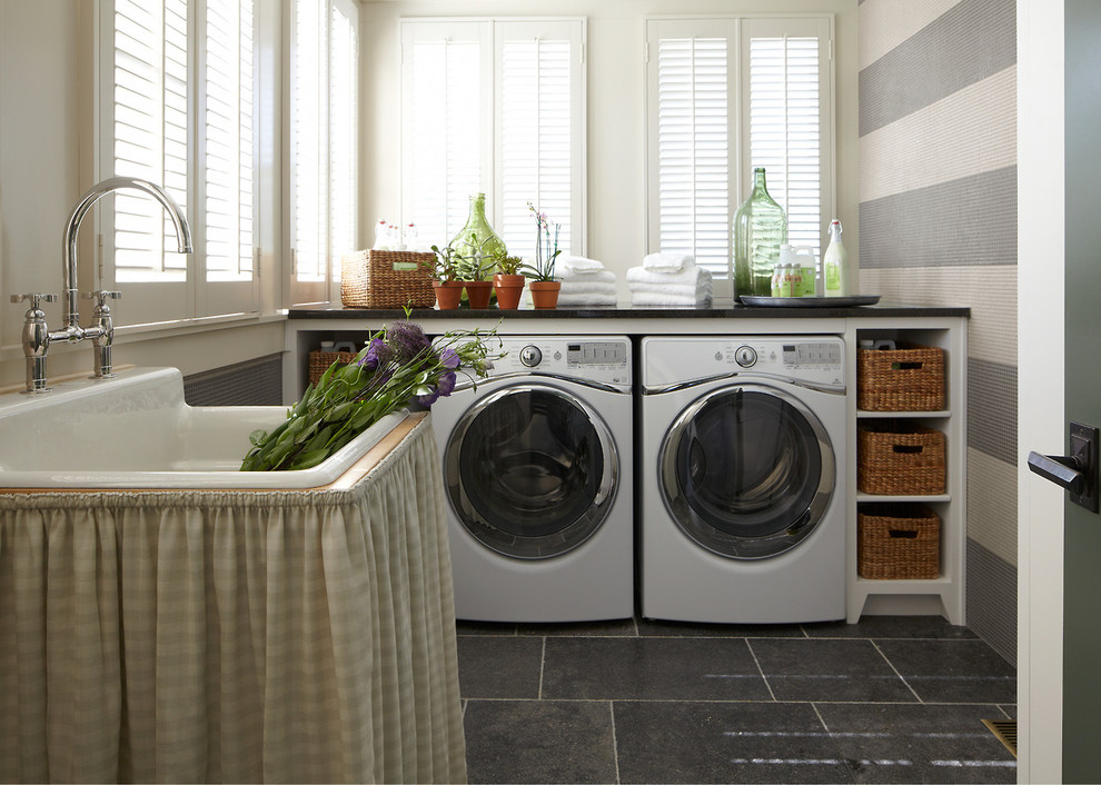 Elegant gray floor laundry room photo in Nashville