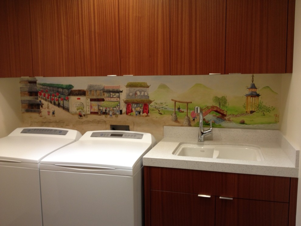 Example of a zen laundry room design in San Diego