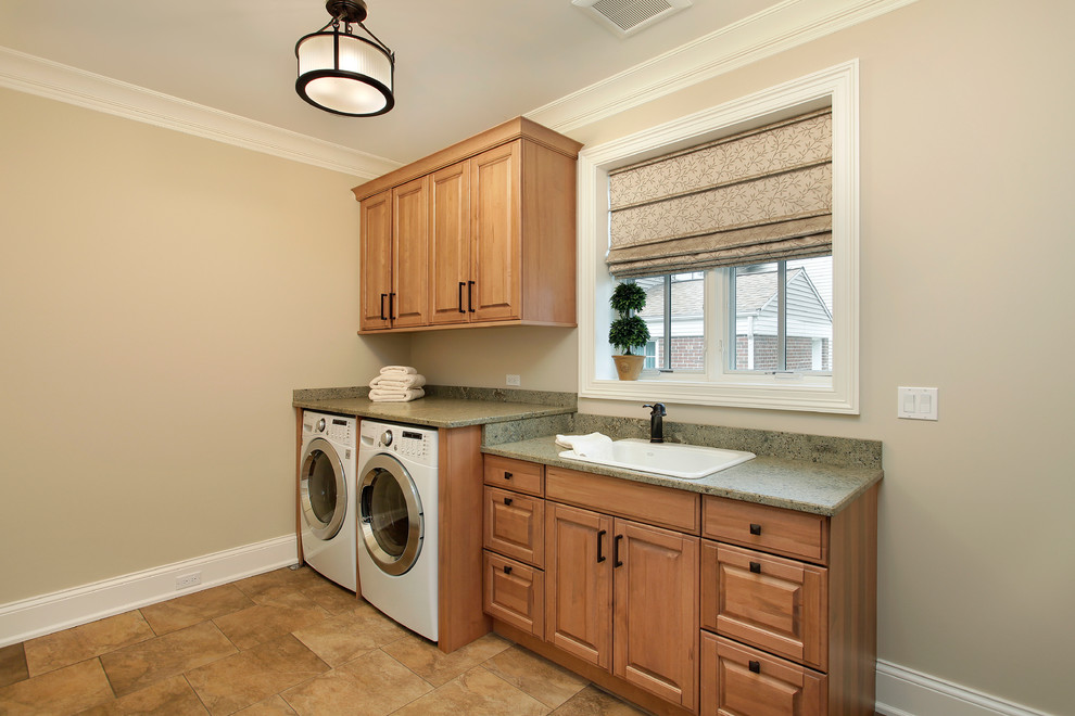 BuiltIn Washer/Dryer with Folding Space Transitional Laundry Room
