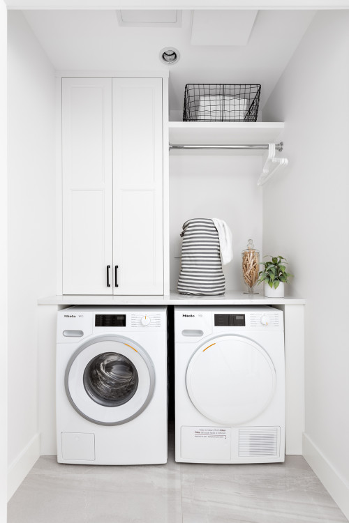 black and white modern laundry room