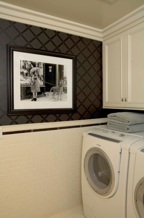 Inspiration for a timeless white floor laundry room remodel in Los Angeles