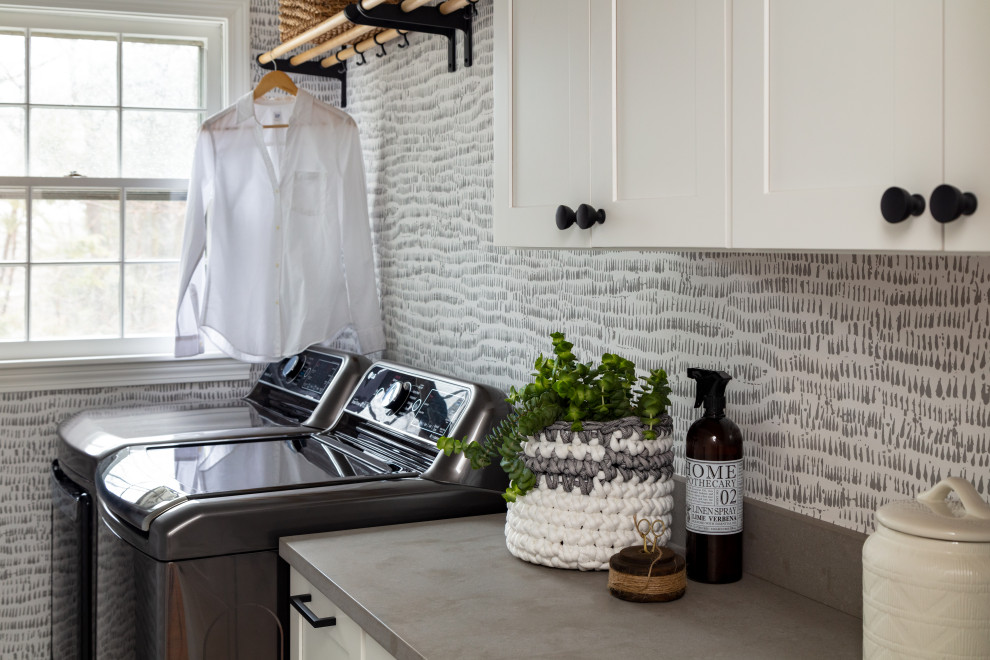 Inspiration for a small transitional single-wall dedicated laundry room remodel in Boston