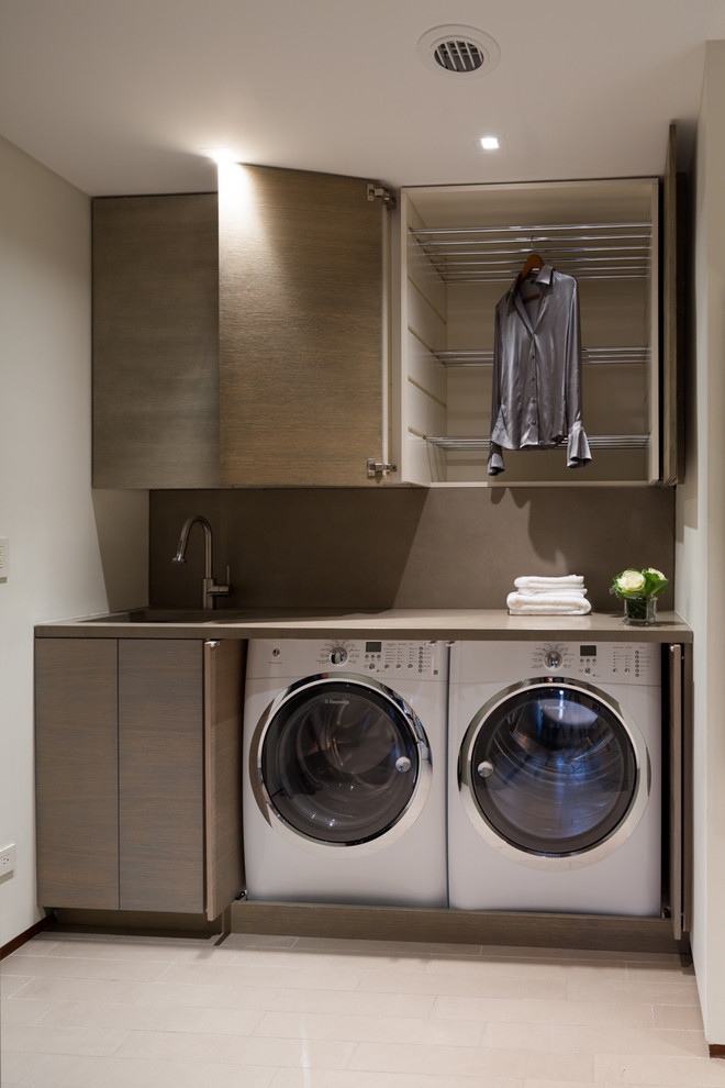 Trendy laundry room photo in New York
