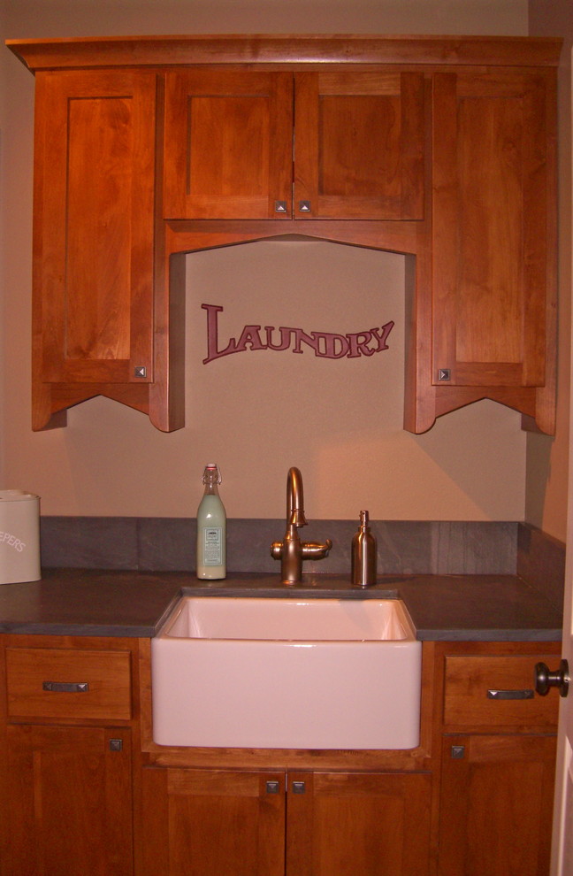 Custom Cherry Laundry Rm w/ Apron Sink Traditional Laundry Room