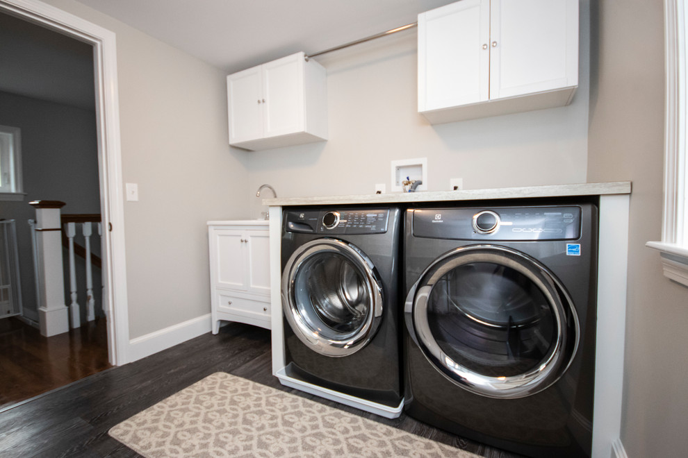 Grey and White Laundry Room Transitional Laundry Room Boston by