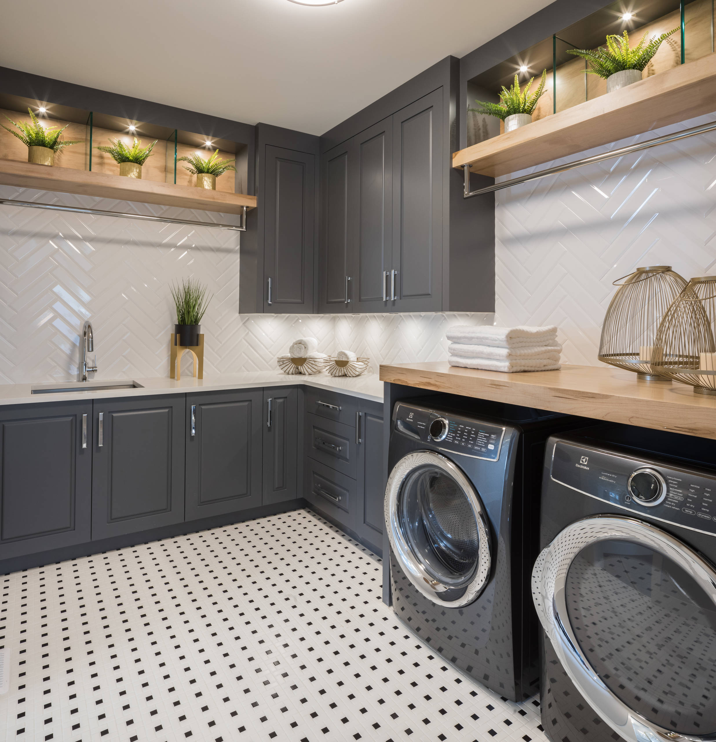 75 Laundry Room with Gray Cabinets and Wood Countertops Ideas You'll Love -  March, 2024 | Houzz