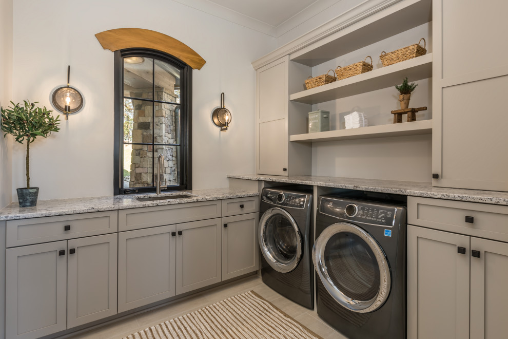 Inspiration for a rustic laundry room remodel in Other