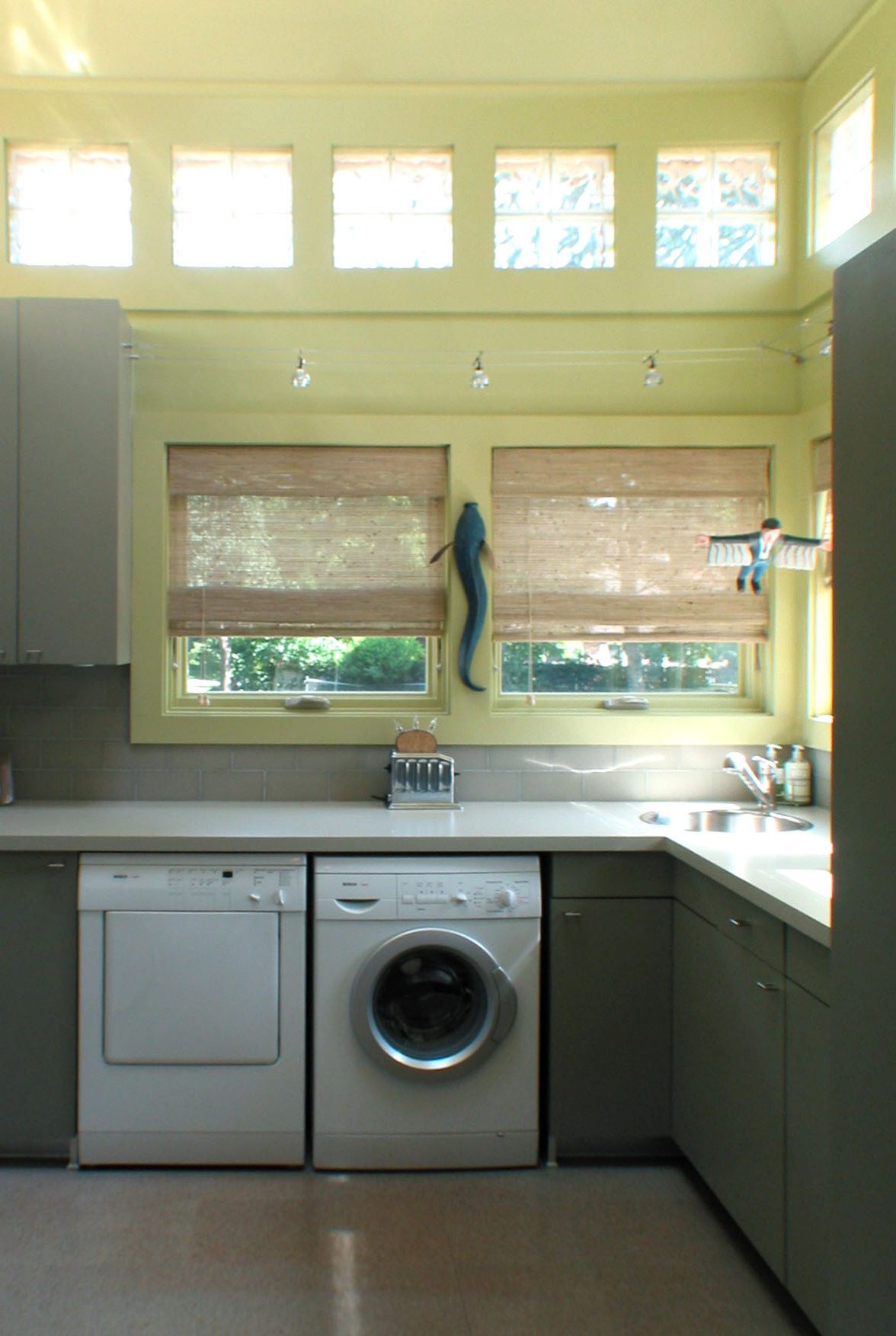 Washer and Dryer Cover, Green Gray & White Laundry Room Decor