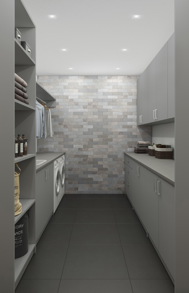 Example of a minimalist laundry room design in Cleveland
