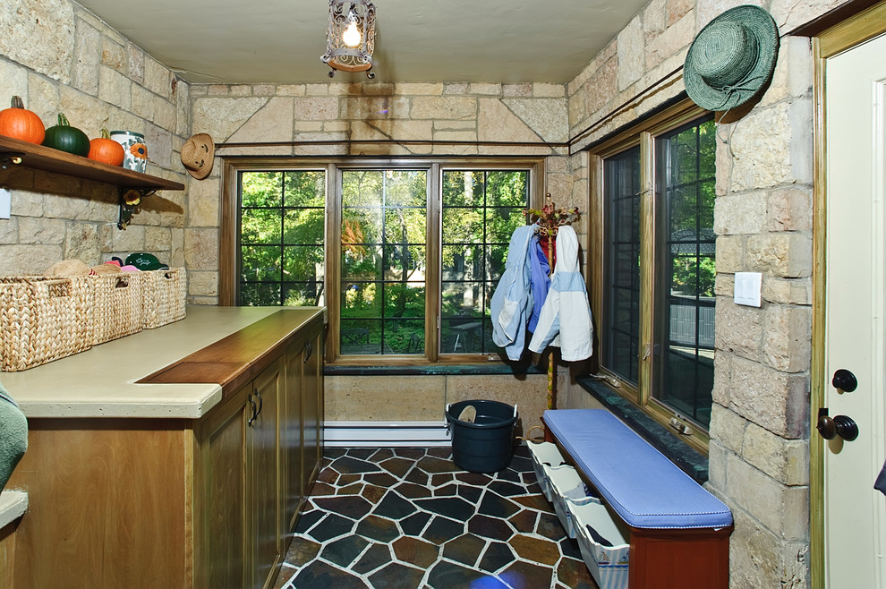 Beach style utility room photo in Chicago