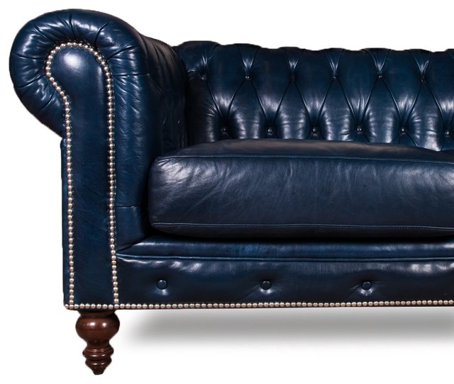 Luxurious Navy Blue Leather, Blue Leather Chesterfield Sofa