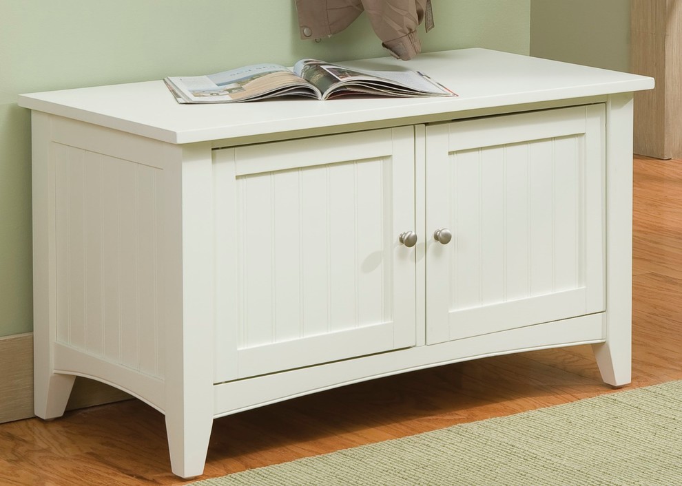 Mint Green Mudroom with Ivory White Storage Bench, Shaker Cottage Style