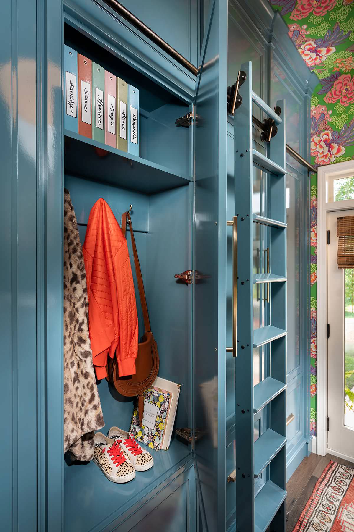 75 Wallpaper Ceiling Laundry Room with Blue Cabinets Ideas You'll