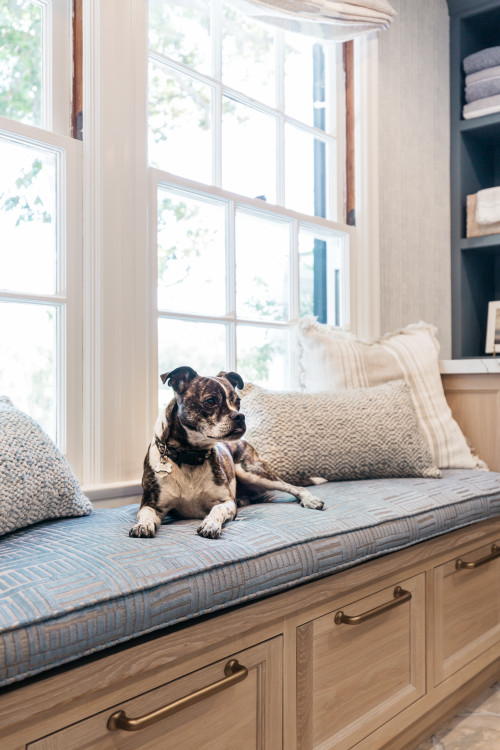 A bench with integrated storage adds convenience and gives you a spot to sit while handling a squirmy pup.
