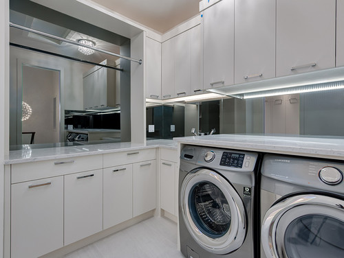 Durable RTA Cabinets in a modern Calgary laundry room with moisture-resistant plywood construction