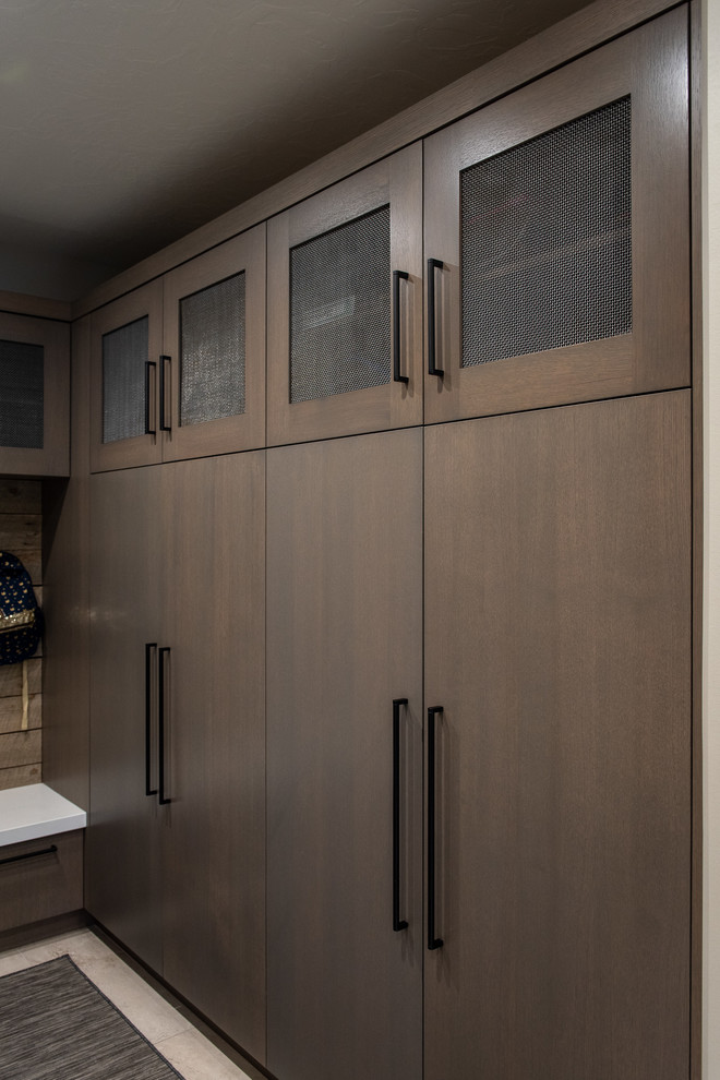 Photo of a contemporary utility room in Salt Lake City with flat-panel cabinets and grey cabinets.
