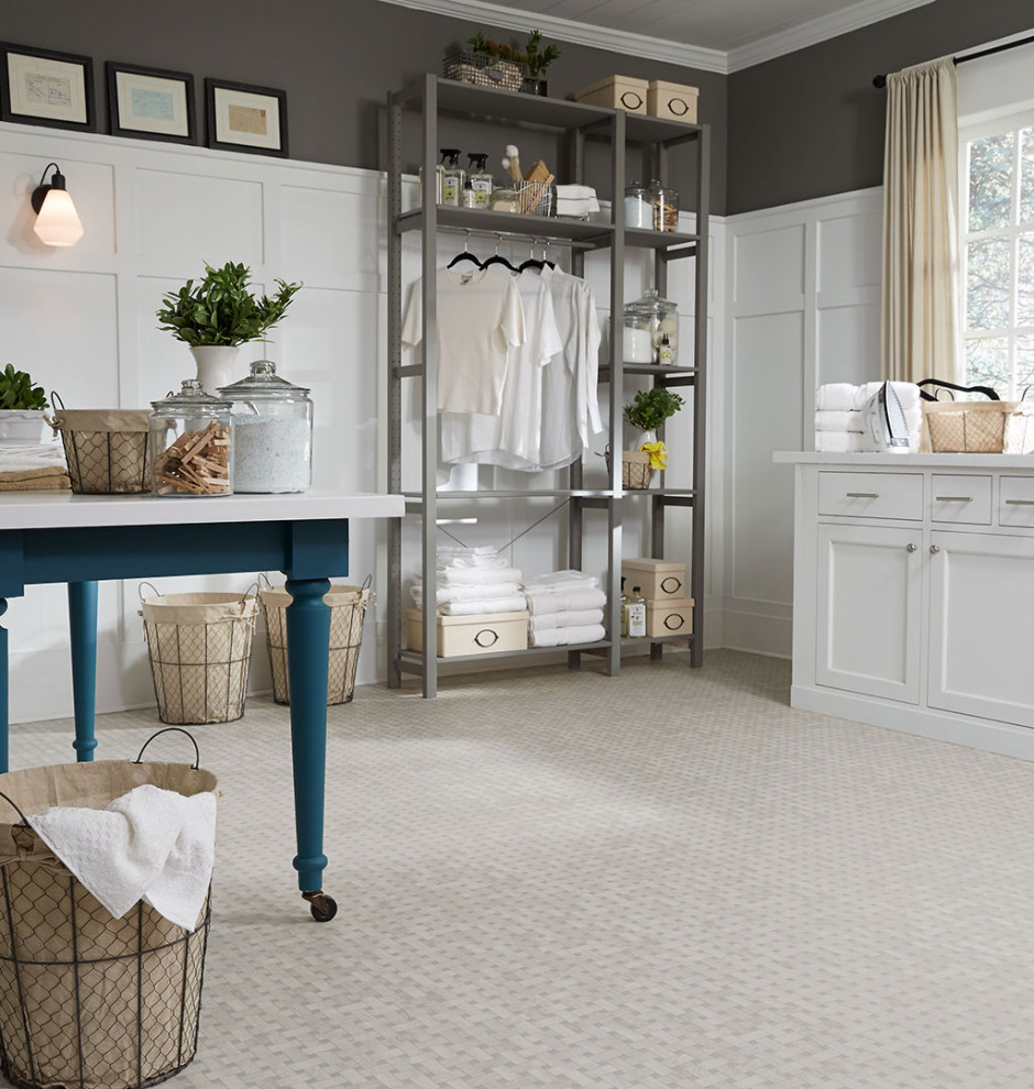 Sheet Vinyl Flooring Farmhouse Laundry Room Philadelphia by