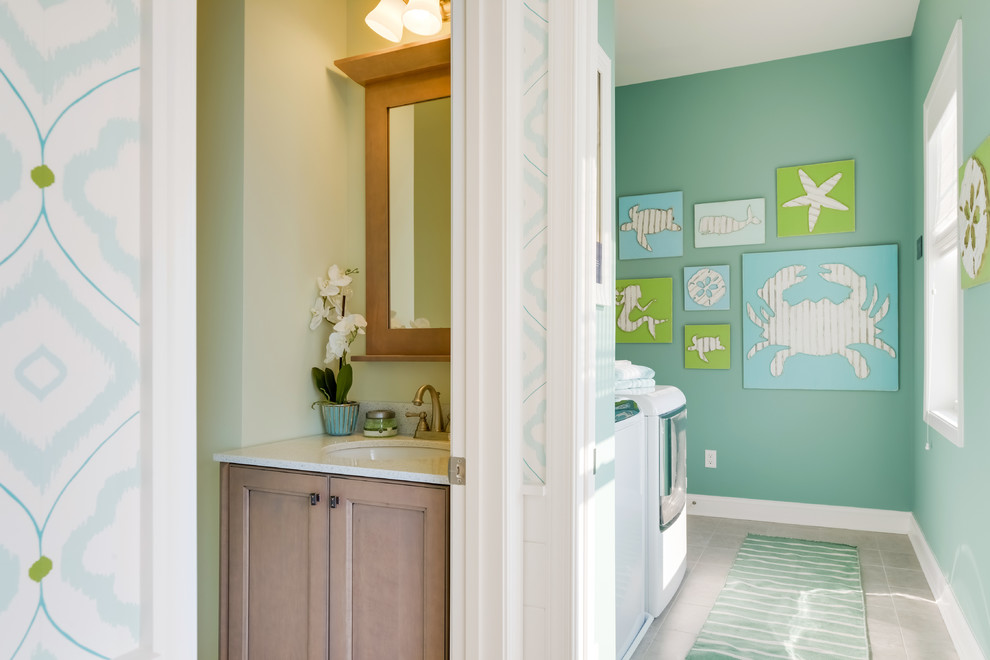Inspiration for a coastal laundry room remodel in Other