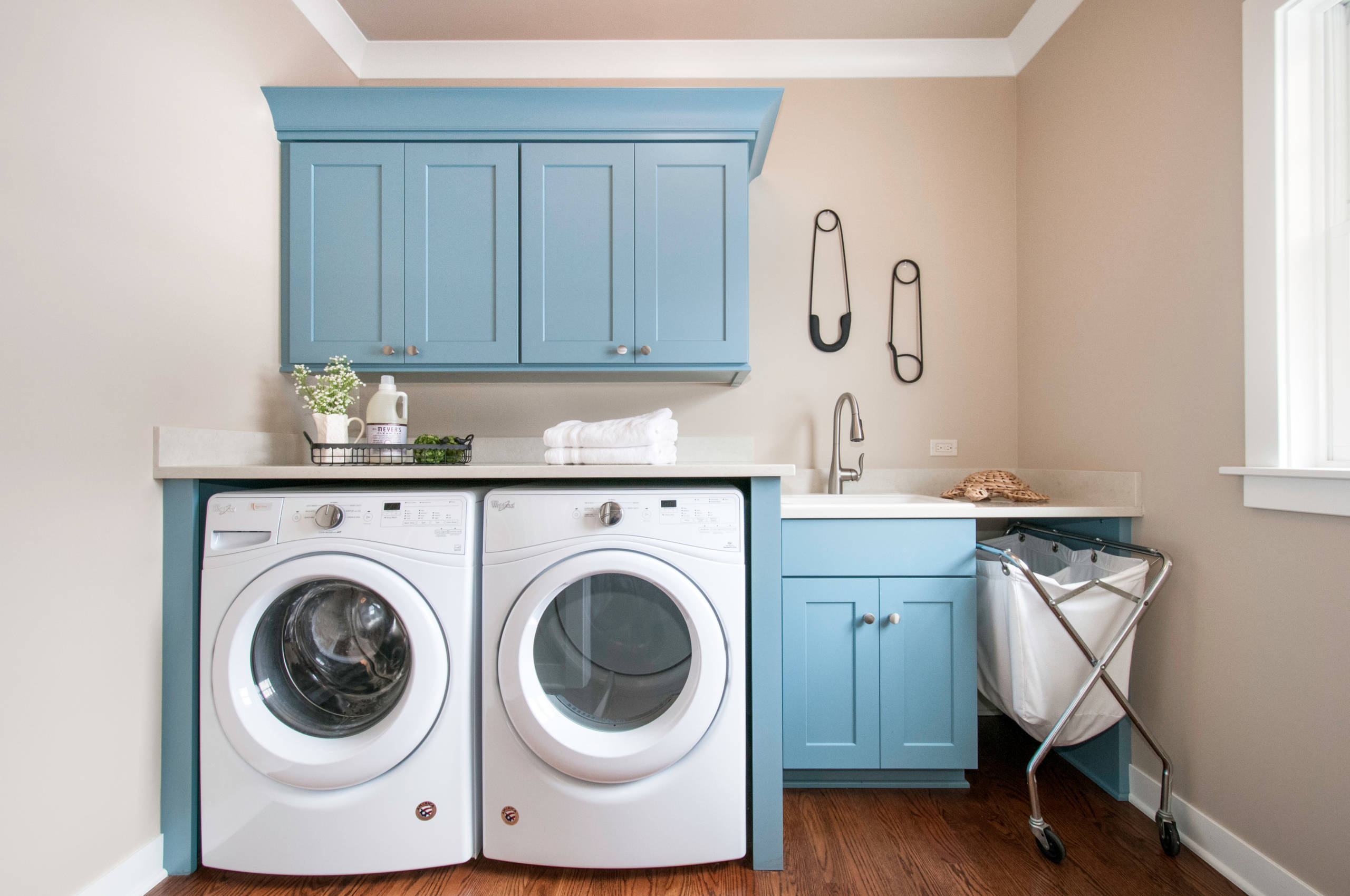 Laundry Room with Blue Walls - Transitional - Laundry Room