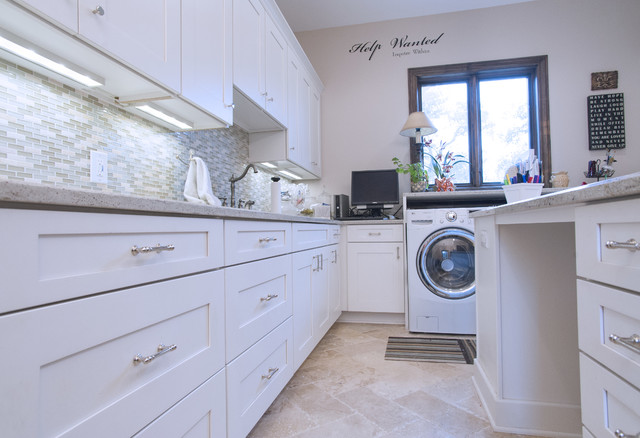Transitional Multi Purpose Laundry Room With Painted White Shaker Cabinets Utility Austin By Ub Kitchens San Antonio Houzz Transitional Multi Purpose Laundry Room, Washing White Painted Cabinets
