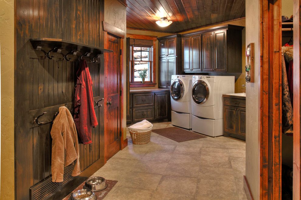 Example of a mountain style laundry room design in Minneapolis