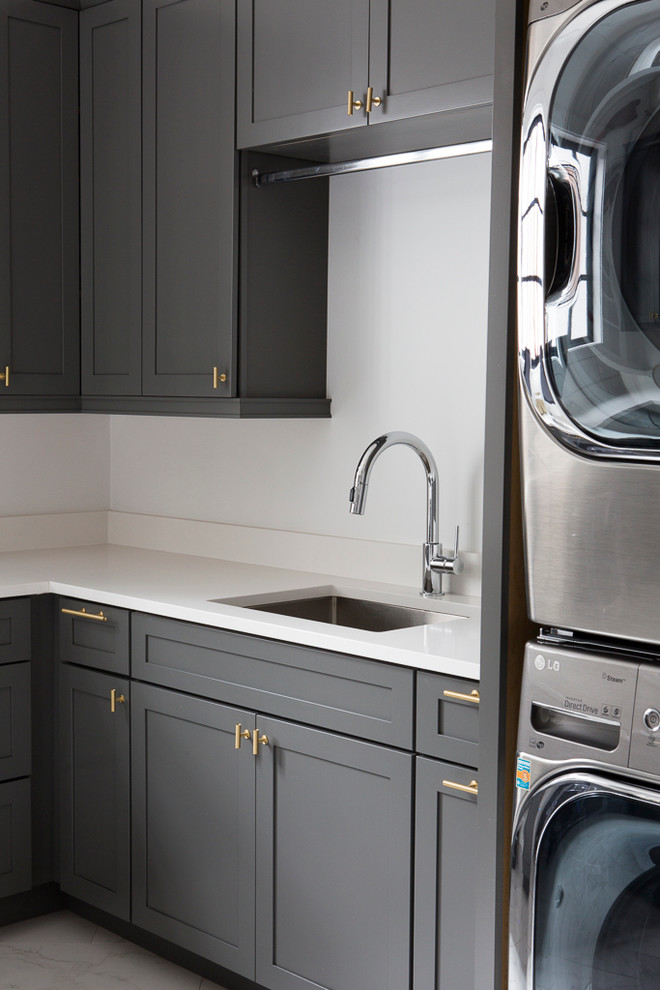 White Quartz Countertops Farmhouse Laundry Room Other by Stone