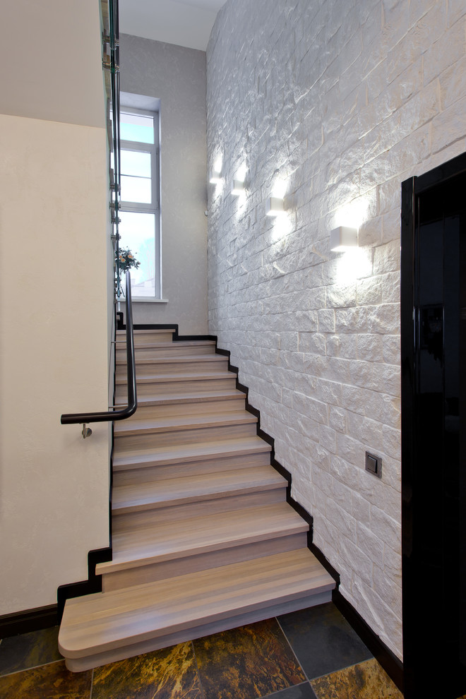 Источник вдохновения для домашнего уюта: угловая деревянная лестница в современном стиле с деревянными ступенями