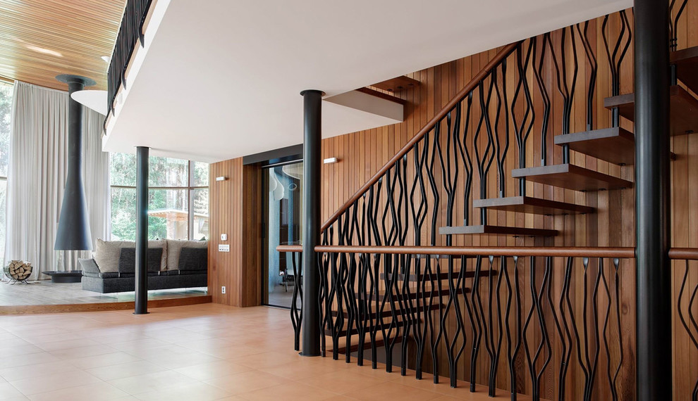 Staircase - contemporary straight staircase idea in Moscow