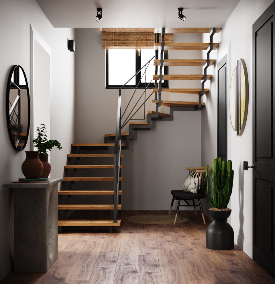 Idée de décoration pour un escalier sans contremarche urbain en U avec des marches en bois.