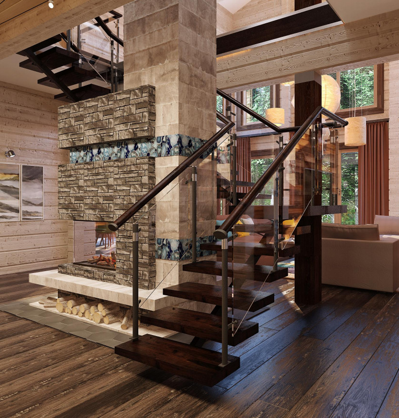 Idée de décoration pour un escalier design en U de taille moyenne avec des marches en bois et un garde-corps en bois.