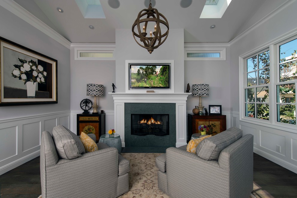 Inspiration for a timeless living room remodel in Los Angeles with gray walls