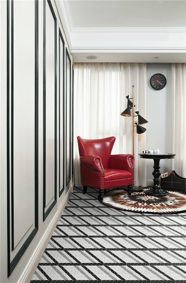 Inspiration för klassiska vardagsrum, med flerfärgat golv