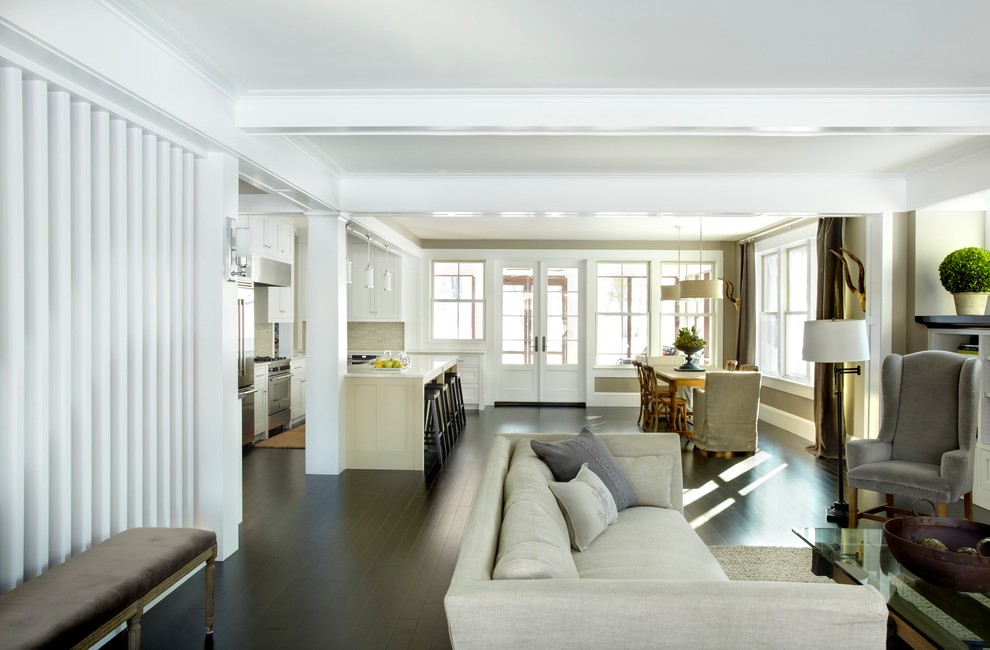 Elegant open concept living room photo in Minneapolis