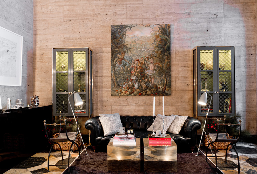 Eklektisches Wohnzimmer mit beiger Wandfarbe in New York