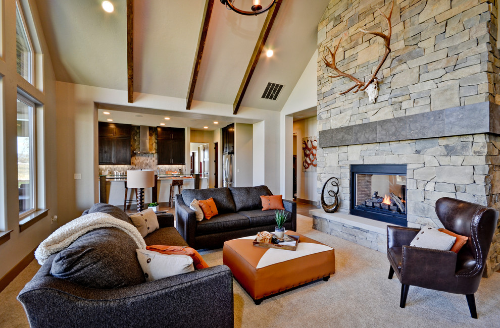 Trendy living room photo in Boise