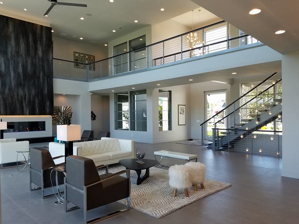 Design ideas for an expansive modern open plan living room in Boise.