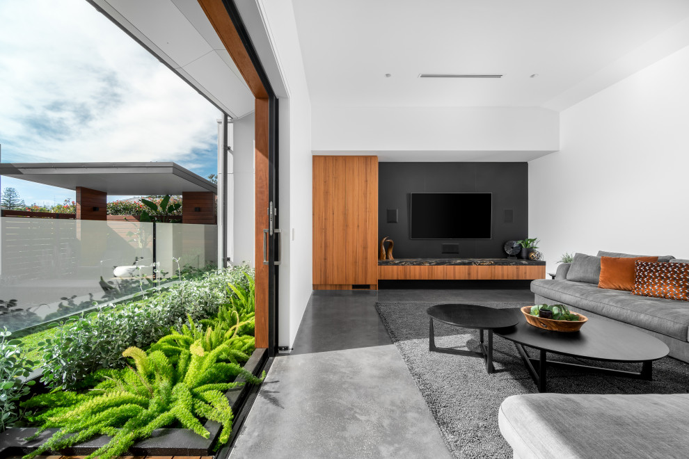 Large trendy living room photo in Sydney