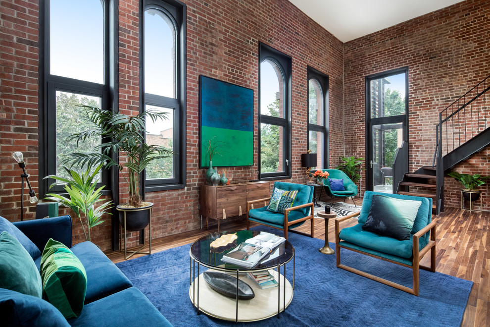 Inspiration for a medium sized industrial living room in New York.